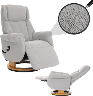 Produktbild von MCA Relaxsessel + Aufstehhilfe HWC-N58, Fernsehsessel Sessel Fußstütze Bouclé Stoff Holz grau, Holz Natur