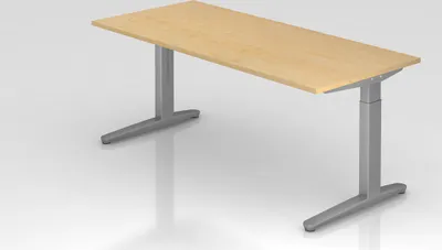 Produktbild von Schreibtisch Mika | Ahorn | Silber Gestell | BxT 180x80cm | Arbeitshöhe 65-85cm | höhenjustierbar, 1cm Raster | C-Fuß-Gestell | Rechteckform