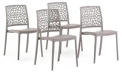 Image de Chaises de jardin empilables résistantes à l'eau - Chaises en plastique réglables - Set de 4