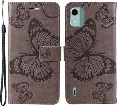 Produktbild von Nokia C12 Hülle - Coverup Schmetterlinge Klapphülle - Taupe Grau