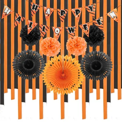 Obrázek produktu pro Dekorace na Halloween – 18 kusů – Ozdoby na oslavu – Halloween – Papírové dekorace – Papírový větrník/květina – Girlanda – Ozdoby na oslavu