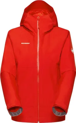 Rote Hardshelljacke "Treeline HS Hooded Jacket" von Mammut; geeignet für Damen; mit Kapuze und Reißverschluss.