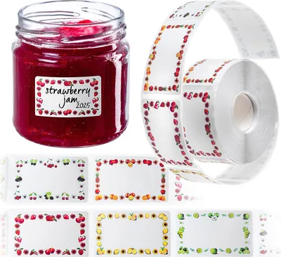 Image de KADAX Étiquettes à confiture autocollantes, 500 pièces, étiquettes adhésives pour étiqueter les pots, boîtes & bouteilles, autocollants pour pots de confiture & bocaux à conserve