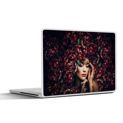 Produktbild von MuchoWow® Laptop Aufkleber Sticker Cover Frau - Blumen - Henna - Porträt 30x22 cm - Laptop-Sticker
