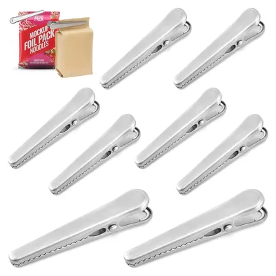 Produktbild von 10 Stück Edelstahl Verschlussclips, 8 cm und 11.5 cm Verschlussklammern Metall Silber, Beutel Verschlussklammern für Tütenclips, Multifunktions Alligator Clips für Beutel Lebensmittel Kaffee Brot