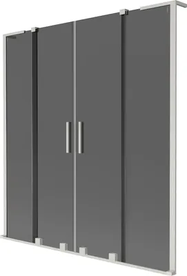 Produktbild von Mexen Velar L Duo Badewannen-Faltwand 2-flügelig, verschiebbar 160 x 150 cm, Graphit, gebürsteter Nickel - 896-160-003-42-97
