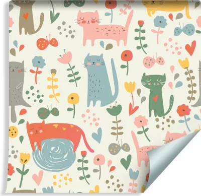 Produktbild von 10m VLIES TAPETE Rolle Kinderzimmer Katzen Blumen Schmetterlinge XXL