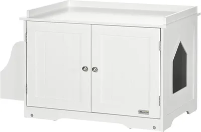 Produktbild von Katzenschrank für Katzentoilette Katzenhaus mit Magnettüren Trennwand für mittelgroße Katzen Katzentoilette mit Stauraum Katzenklo Schrank 86 x 48 x 52 cm Weiß
