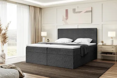 Produktbild von MEBLINI Boxspringbett mit Bettkasten - Gepolstert Doppelbett mit Matratze und Topper - Polsterbett mit Stauraum - Bett mit Kopfteil - Stauraumbett - ZLATAN - 180x200 - H3/Dunkelgrau Webstoff