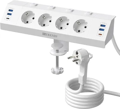 Productafbeelding van Tafelstopcontact met USB - 4-voudige stekkerdoos voor op het bureau - Wit