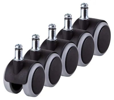 Bürostuhlrollen 50 mm, Doppelrollen, 5 Stück, Gummiräder