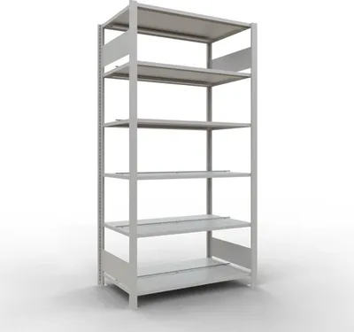 Produktbild von Schulte Büro-Fachbodenregal MULTIplus150 Stecksystem mit Mittelanschlag | Grundregal | Fachlast 150kg | 200x100x60cm | 6 Ebenen | Beidseitig nutzbar | Lichtgrau