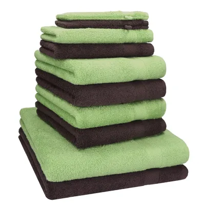 Produktbild von Betz 10-tlg. Handtuch-Set PREMIUM 2 Duschtücher 4 Handtücher 2 Gästetücher 2 Waschhandschuhe Farbe: apfel grün & dunkel braun