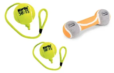 Produktbild von Karlie Hunde Tennisspielzeug 30:15 Ball oder Hantel ., Motiv:Ball mit Seil ø 6 cm gelb