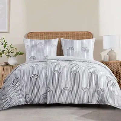 Produktbild von Famanu Bettwäsche 135 x 200 4-teilig weiß - Bettbezugset 135 x 200 cm mit Streifenmuster