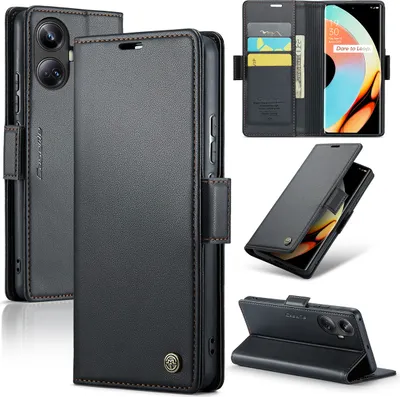 Image de Realme 10 Pro+ Housse, Portefeuille en cuir Porte-cartes Housse de protection avec fonction de support pour Realme 10 Pro+ Noir
