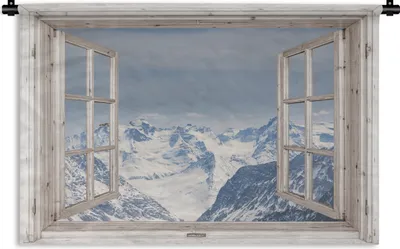 Produktbild von MuchoWow® Wandteppich Wandbehang Aussicht - Berg - Schnee 90x60 cm Tapisserie Dekoration Wandtuch - Wandskulpturen - Bildteppich
