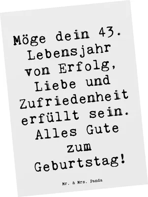 Produktbild von Mr. & Mrs. Panda Ansichtskarte Spruch 43. Geburtstag Glück - Weiß - Geschenk, Grußkarte, Postkarte, Liebe, Zufriedenheit, Postkarten, Ehrentag, Ansichtskarten