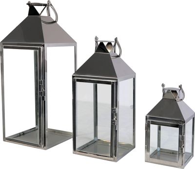 3er Set XXL Laternen Set Edelstahl 24/40/53cm