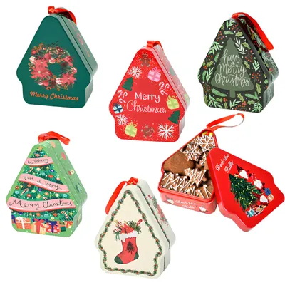 6er-Set Weihnachts-Keksdosen aus Metall, mehrfarbig, 10x8x4 cm