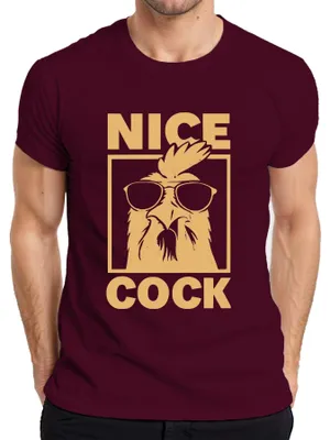 Productafbeelding van Leuk kippenmotief, grappige haan met zonnebril, cadeau, retro, heren T-shirt, bordeauxrood, maat M