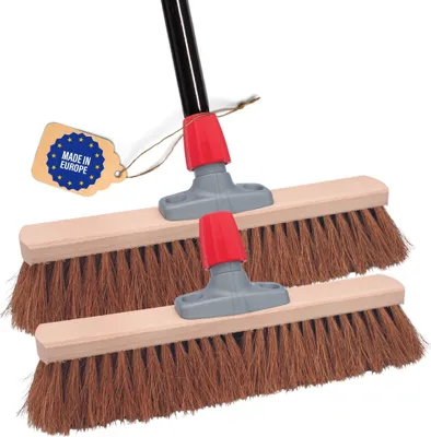 Produktbild von Novaliv 2x Kokosbesen 40 cm mit Stiel Kokosborsten Besen Naturborsten Ideal als Werkstattbesen mit Stiel Hallenbesen Industriebesen Hausbesen Kehrbesen Malerbesen Haarbesen Terassenbesen Besen weich