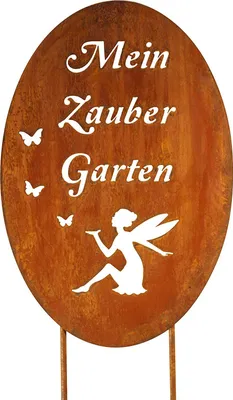 Produktbild von Spruchtafel Gartenschild Edelrost Rost zum Einstecken rostige Gartendeko Mein Zaubergarten Oval