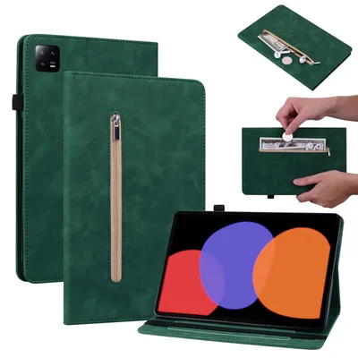 Obrázek produktu pro Pro Xiaomi Pad 6 / 6 Pro – zelené pouzdro na tablet z umělé kůže se zipem