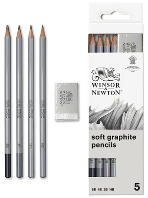 Zdjęcie produktu dla Ołówki grafitowe Winsor & NEWTON, 4 sztuki + gumka do ścierania