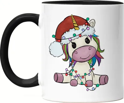 Produktbild von Weihnachts-Einhorn Tasse Schwarz Geschenkidee Einhorn-Fans Unicorn Süßes Motiv für Weihnachten