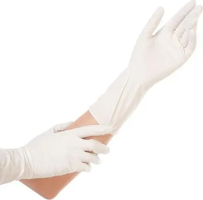 Zdjęcie produktu dla Hygostar 27003 Nitrilhandschuhe Safe Long weiß Gr. 10/XL puderfrei Länge 30 cm