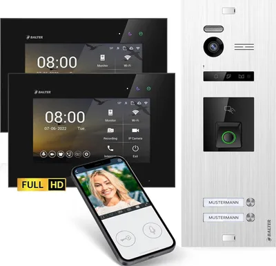 Produktbild von HD Video Türsprechanlage mit Fingerprint RFID App für 2 Familienhaus, 2x Monitore, Balter EVO HD Fingerprint