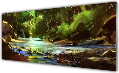 Produktbild von Acrylglasbilder 125x50 Wandbild Druck Wald See Steine Natur