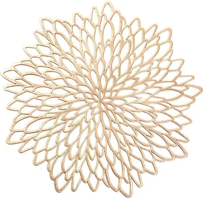 Produktbild von odsellingaaa Tischsets, Rund, 38 cm, 6er Set, aus Gold PVC, abwaschbar, hitzebeständig, rutschfest, mit Hohlschnitzereien, umweltfreundlich, für Küche, Party & Hochzeit