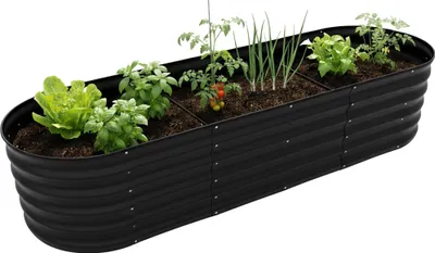 Immagine prodotto di Aiuola rialzata Relaxdays, metallo zincato, per fiori, piante e ortaggi, dimensioni: 45x200x60 cm, aiuola ovale, nera