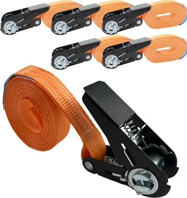 Produktbild von 5x Ratschen Spanngurt Spanngurte Orange 1-tlg 4m 0,8t 800kg Schwarzes Schloss