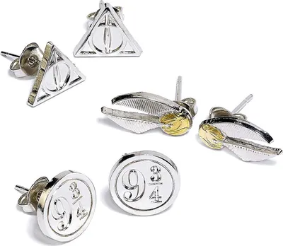 Immagine prodotto di Kolczyki Harry Potter 3-Pak Złotego Snu/Czary Śmierci/Platforma 9 3/4
