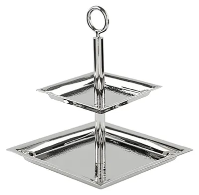 Produktbild von FINK Etagere NAGANO 2-stöckig - Servierständer aus Edelstahl gehämmert, silberfarben, H 30 cm, Buffet, Kaffeetafel