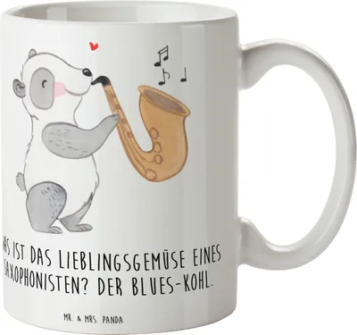 Produktbild von Mr. & Mrs. Panda Tasse Saxophon Blues - Weiß - Geschenk, Keramiktasse, Instrument lernen, Musik, Musiker, Gemüse, kaffeetasse bedruckt, Teetasse, Musikrichtung, haferl