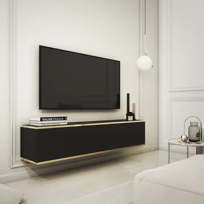Produktbild von Masseno TV-Schrank VENEZIA 135 cm Fernsehschrank mit 2 Türen TV-Lowboard für Wohnzimmer Modern 135x32x30 cm Schwarz / Schwarz