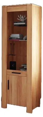 Produktbild von Vitrine Lubic aus Wildeiche massiv 67x45x205 cm mit 2 Türen Glas und Holzbeinen