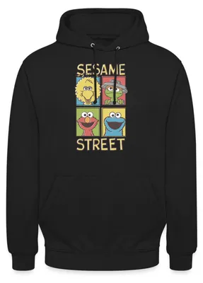 Produktbild von Spreadshirt Sesamstraße Bibo, Oscar, Elmo, Krümelmonster Uni Hoodie, M, Schwarz