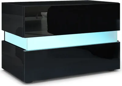 Produktbild von Vladon Nachttisch Flow,  Germany, Nachttischschrank mit Schublade Schwarz Hochglanz/Schwarz Hochglanz, inkl. LED-Beleuchtung (60 x 45 x 39 cm)