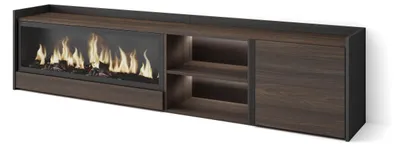 Image de PULLER Meuble tv effet bois de chêne et noir 212x35x50cm cheminée effet feu