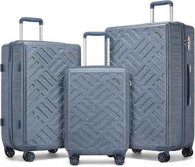 Imagen del producto de Conjunto de maletas de tres piezas para viajes familiares, juego de maletas S, M y L, con carcasa rígida, 4 ruedas y cerradura TSA, color gris y azul