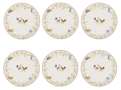 A collage of six plates, each with a similar farm-themed design.