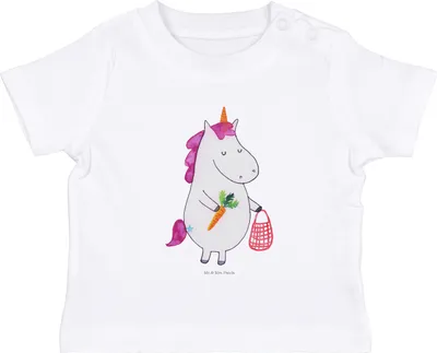 Produktbild von Mr. & Mrs. Panda Babyshirt Einhorn Vegan 12. - 18. Monat - Weiß - Geschenk, Rohkost, Unicorn, Baby Oberteil, Veganer, Gesund Leben, essen,  T-Shirt, Top, Shirt