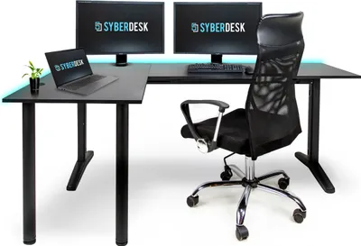 Produktbild von SyberDesk Gaming Eckschreibtisch V2 LED, 197 x 132 cm, RGB Gaming Tisch L-Form, USB-HUB, Kabelmanagement, L-förmiger Computertisch, (links, schwarz)
