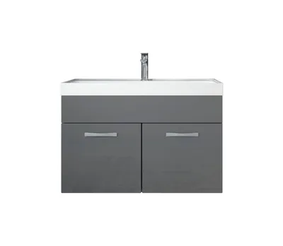 Image de Ensemble de meubles de salle de bain Badplaats avec lavabo et meuble sous lavabo Paso 01 80 x 40 cm blanc et gris brillant - Meuble sous lavabo avec lavabo