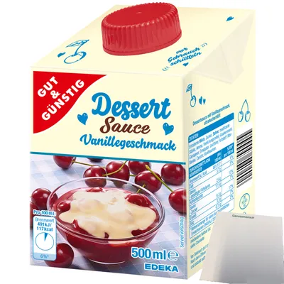Produktbild von Gut & Günstig sahnige Dessertsauce mit Vanillegeschmack (500ml Packung) + usy Block